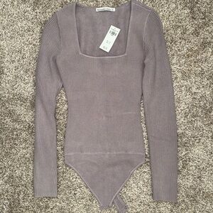 Abercrombie & Fitch Square Neck Ribbed Bodysuit - Gray/purple